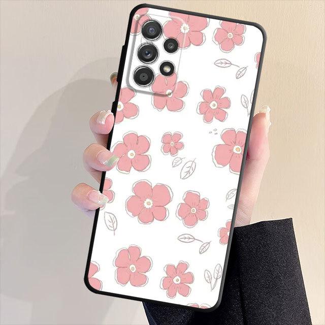 Funda de Flor Linda Para Samsung Galaxy A71 A31 A51 A32 A72 A52 A23 A13 A33 A21s A22 A53 A11 A52s A12 Cubierta Suave Negra Mate Armor