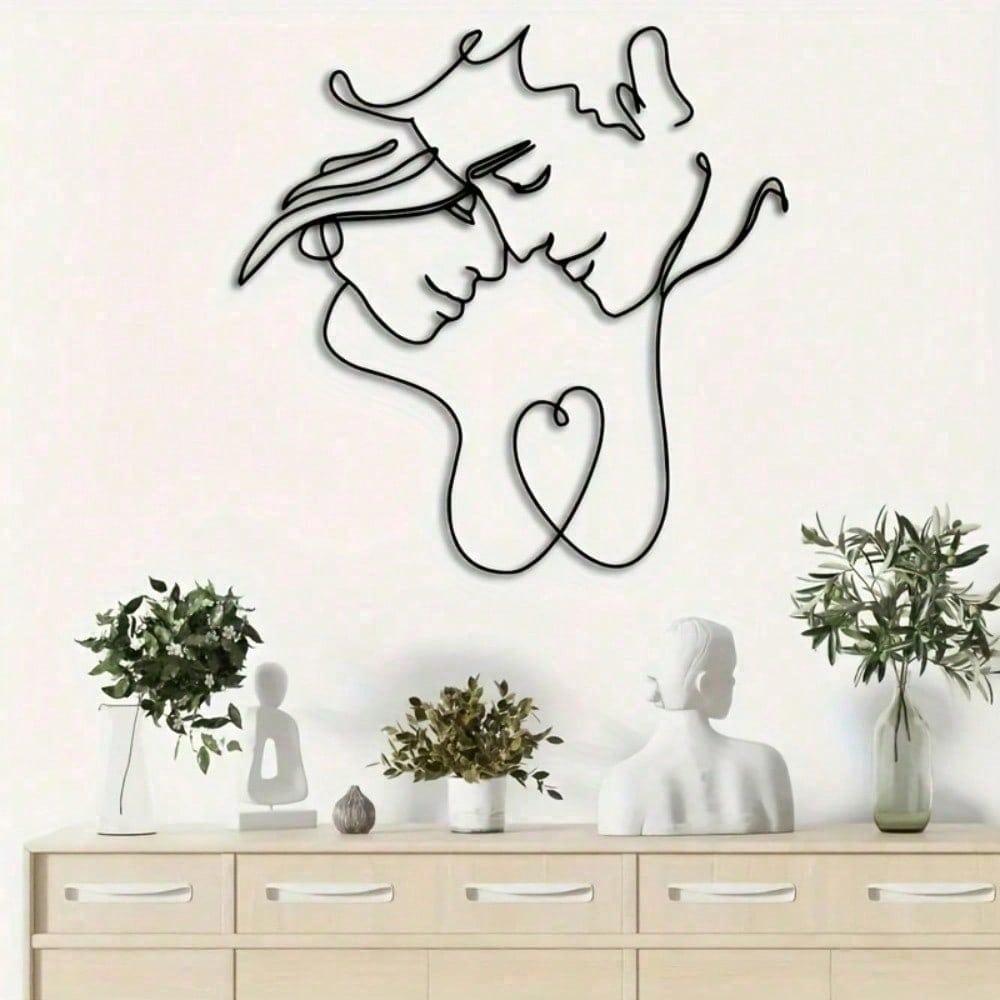 Metal Wall Art Abstract Couple Embrace 16x16 Inch Indoor Outdoor Durable Wedding Anniversary Valentine Gift Modern Home Decor