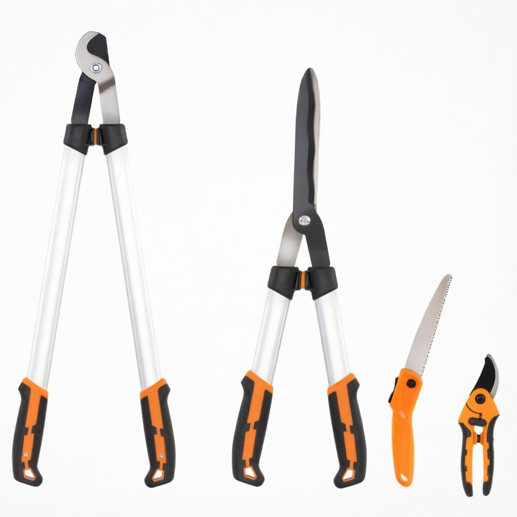 4-Piece Garden Shears Set with Branch Cutter, Bypass Pruner, Cutting Shears and Folding Saw, Aluminum Handles