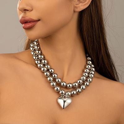 Exaggerated Cyberstyle CCB Love Pearl Multi-layer Large Round Bead Stacked Necklace Collarbone Chain Ladies