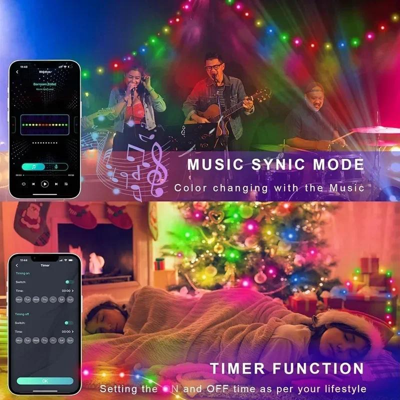 DIY Light String App Contronl String Lights RBGIC Bluetooth Connect Decorations Lights for Room Chirsmas New Year Holiday Decor