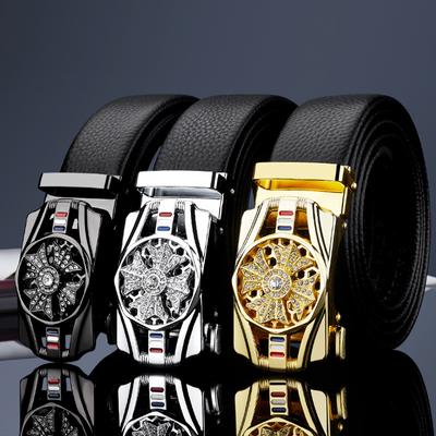 Business Alloy Automatic Buckle Top Layer Leather Belt Casual Wind Rotatable Buckle Head Belt Premium Belt