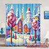 Light Filtering Curtains Candy Christmas Village Scene Popular Yarn Room Decor Living Home Curtain Set Of 2 Made Polyester Washable Area Ready