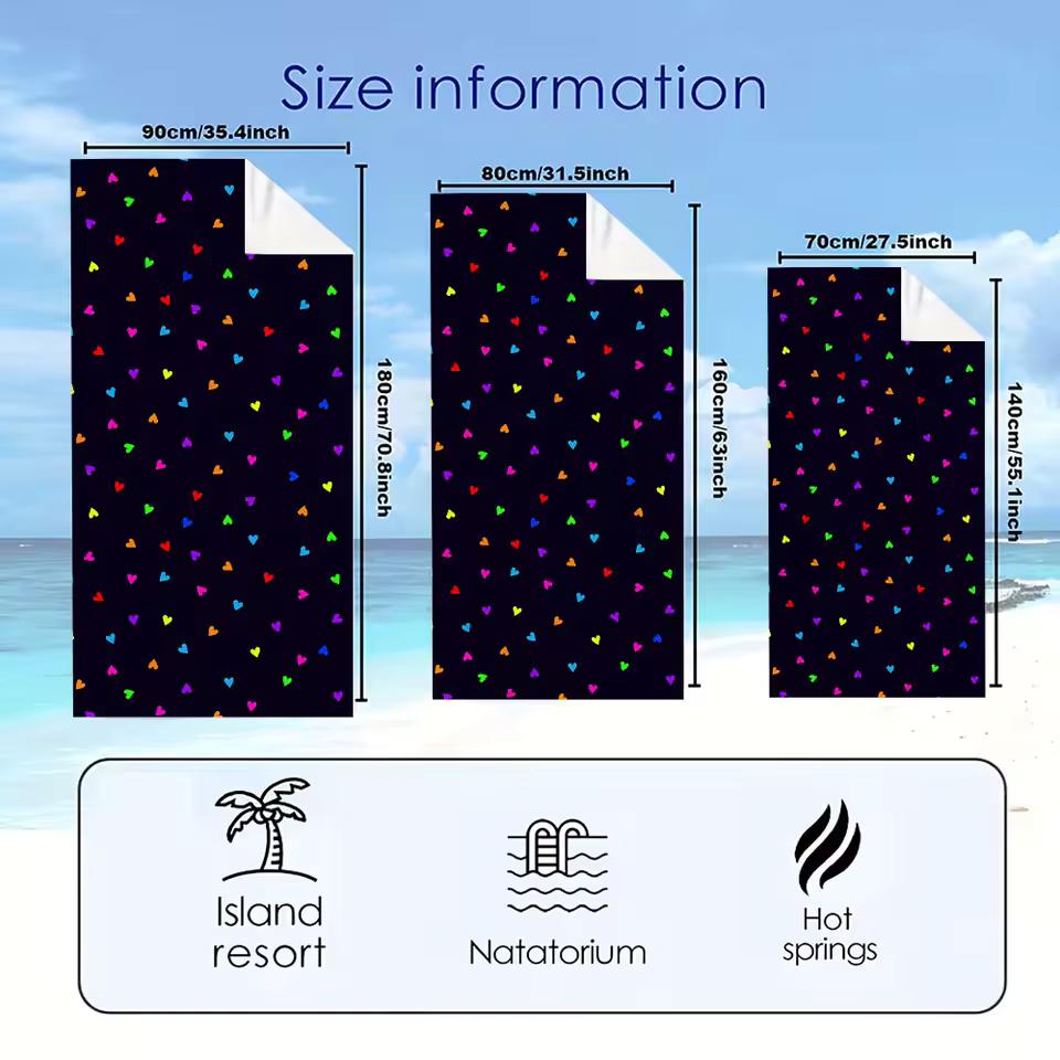 Dark Rainbow Confetti Hearts Quick Drying Microfiber Beach Towel Lightweight for Swimming Camping Yoga - Bath Towel