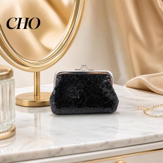Lightweight Travel Coin Pouch Women Purse, with Metal Hinge And Kiss-lock Design, Portable Gold Lock Purse Mini Wallet, Sequined Glitter Vintage