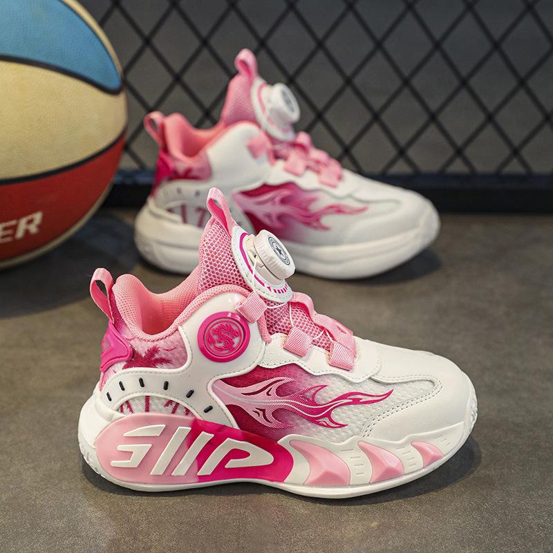 Spring and summer children's sports shoes girls and boys button running shoes mesh breathable middle and older children's casual shoes basketball sho
