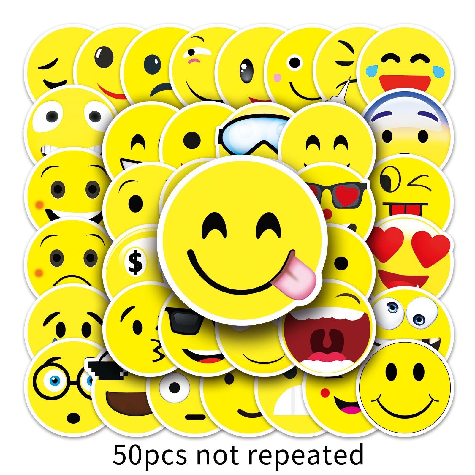 50 Smiley Face Emoji Stickers: Fun Cartoon Decals for Suitcases, Scooters, Laptops, and More