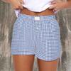 Shorts für Damen Teenager-Mädchen Elastischer Bund zum Überziehen Rot Blau Kariert Shorts Outfit Lässig Lounge Sommer-Shorts