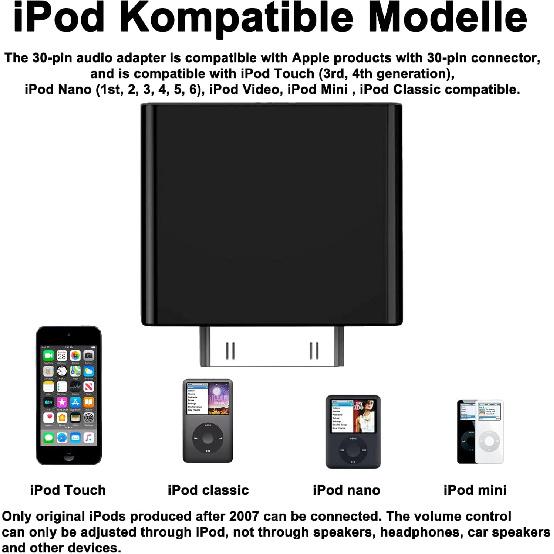 Bluetooth Transmitter for iPod, 30 Pin Bluetooth Adapter for Old iPod Classic, Plug and Play Bluetooth Adapter Compatible with iPod Classic