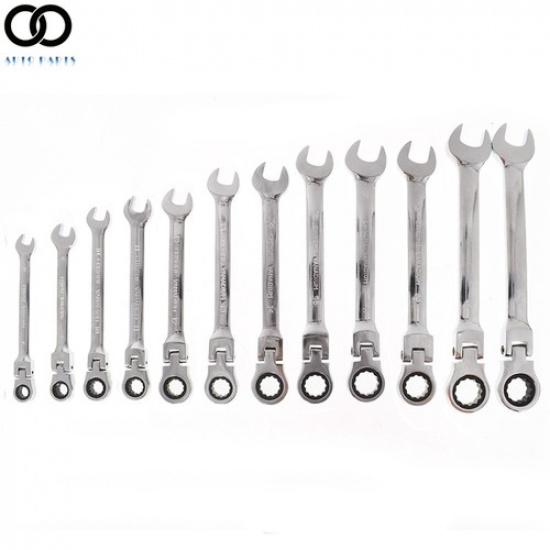 12× Metric Flexible Head Ratcheting Wrench Combination Spanner Tool Set 8-19mm