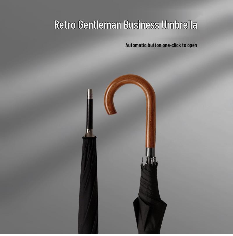 PARACHASE Retro Pánský Velký Minimalistický Deštník - Trendy Dvouosobový Deštník s Dlouhou Rukojetí a Automatickým Otevíráním