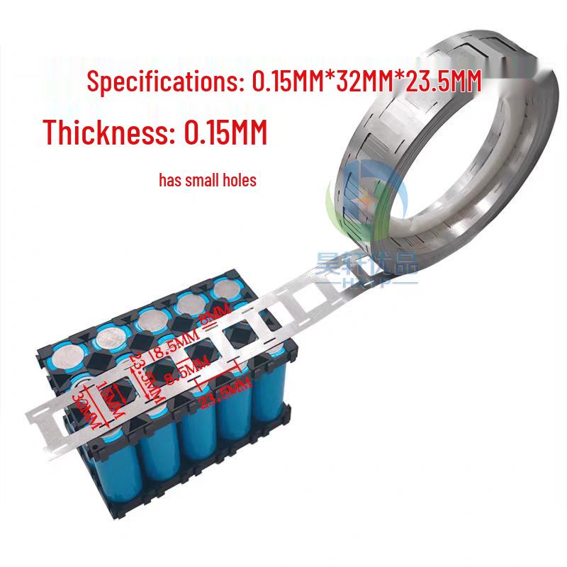 21700 Battery Connector Nickel-Plated Steel Strip, 0.15mm Thick, 21.5mm/23.5mm Spacing, Sold by Meter