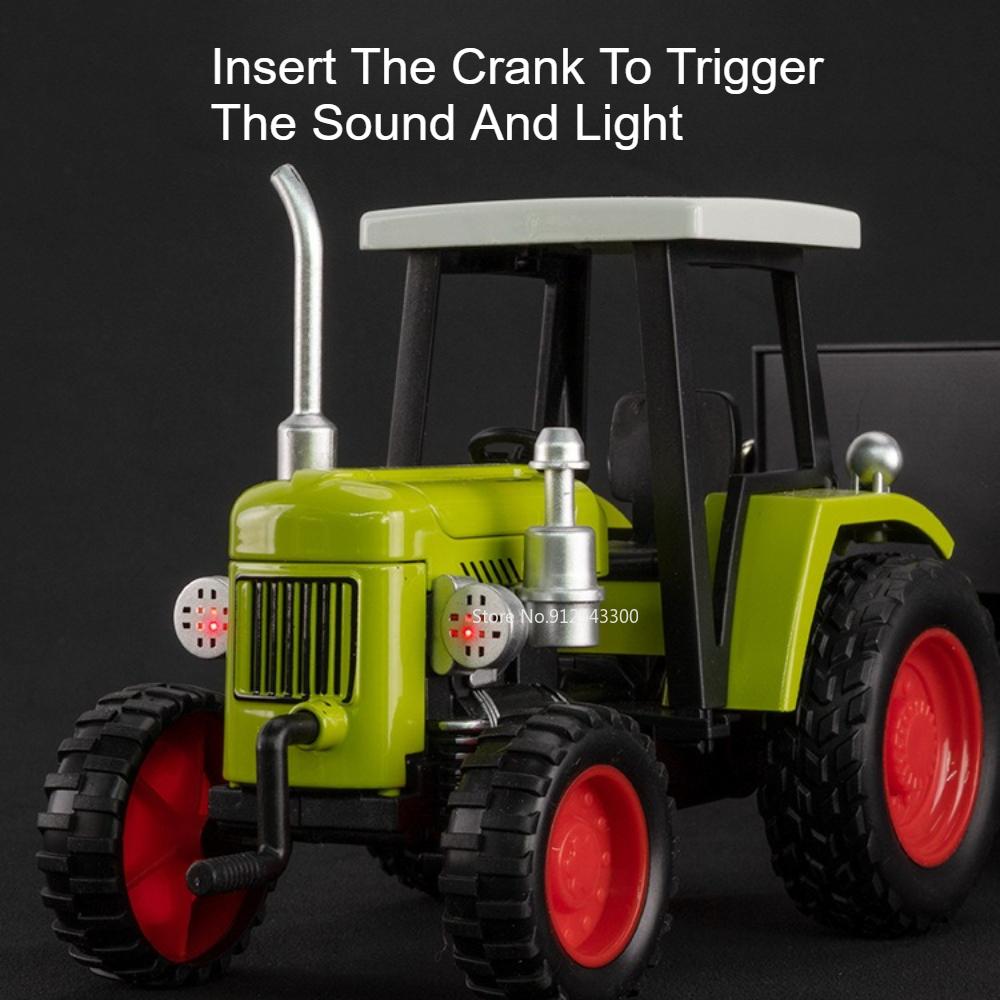1:32 Hand-guided Tractor Model Toy Car Retractable Rear Bucket Music Light Agricultural Transport Vehicles Models Kids Toys