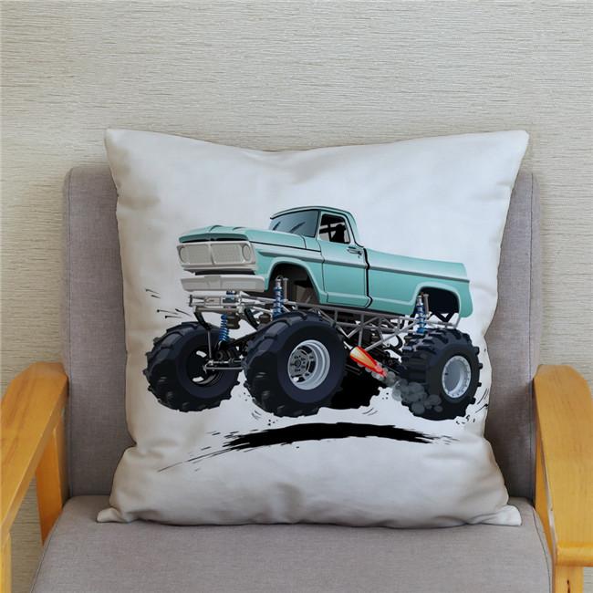 Cartoon Monster Truck Print Cushion Cover Pillow 45X45 Square Sofa Home Decoration Throw