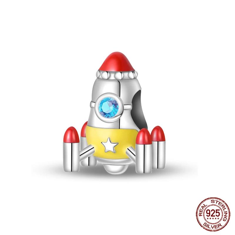925 Sterling Silver Fashion Space Travel Collection Rocket Astronaut Charms Beads Fit 4MM hole diameter Bracelet DIY Jewelry