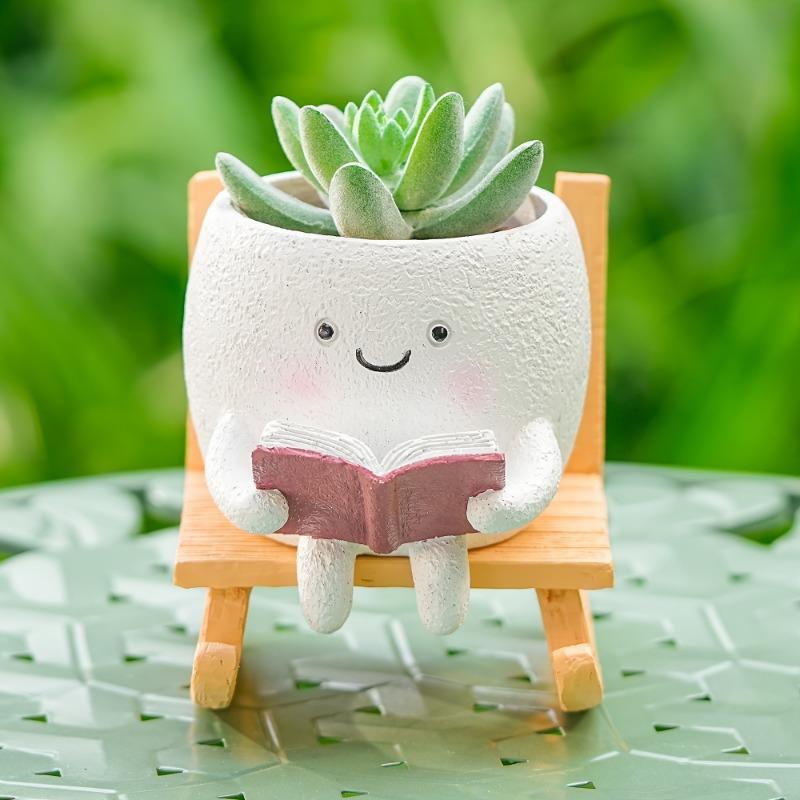 Angel resin rocking chair succulent pot for indoor tables and courtyards, handmade decor and nice gift for plant lovers.