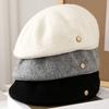 Autumn and Winter Literary and Artistic Versatility, Big Head Circumference Shows the Face, Small Clouds, Wool, Solid Color Peaked Cap, Octagonal Hat