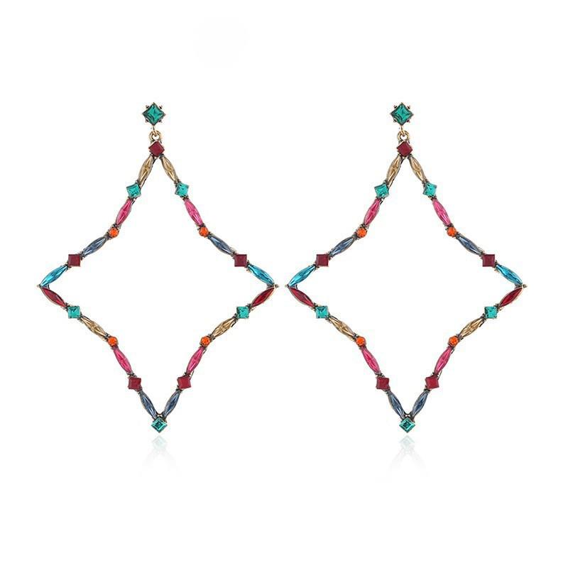 European American Diamond-Shaped Colorful Geometric Crystal Stud Earrings