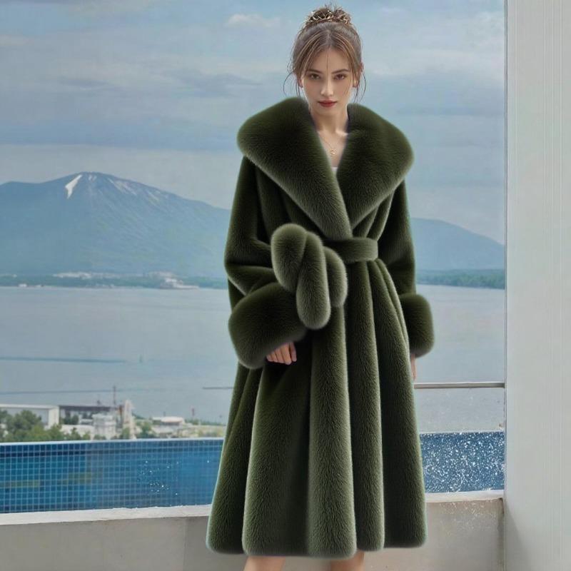 New Winter Environmentally Friendly Fur Coat Coat Women's Medium and Long Large Fur Collar Fashion Thickened Fur Cuff Temperament