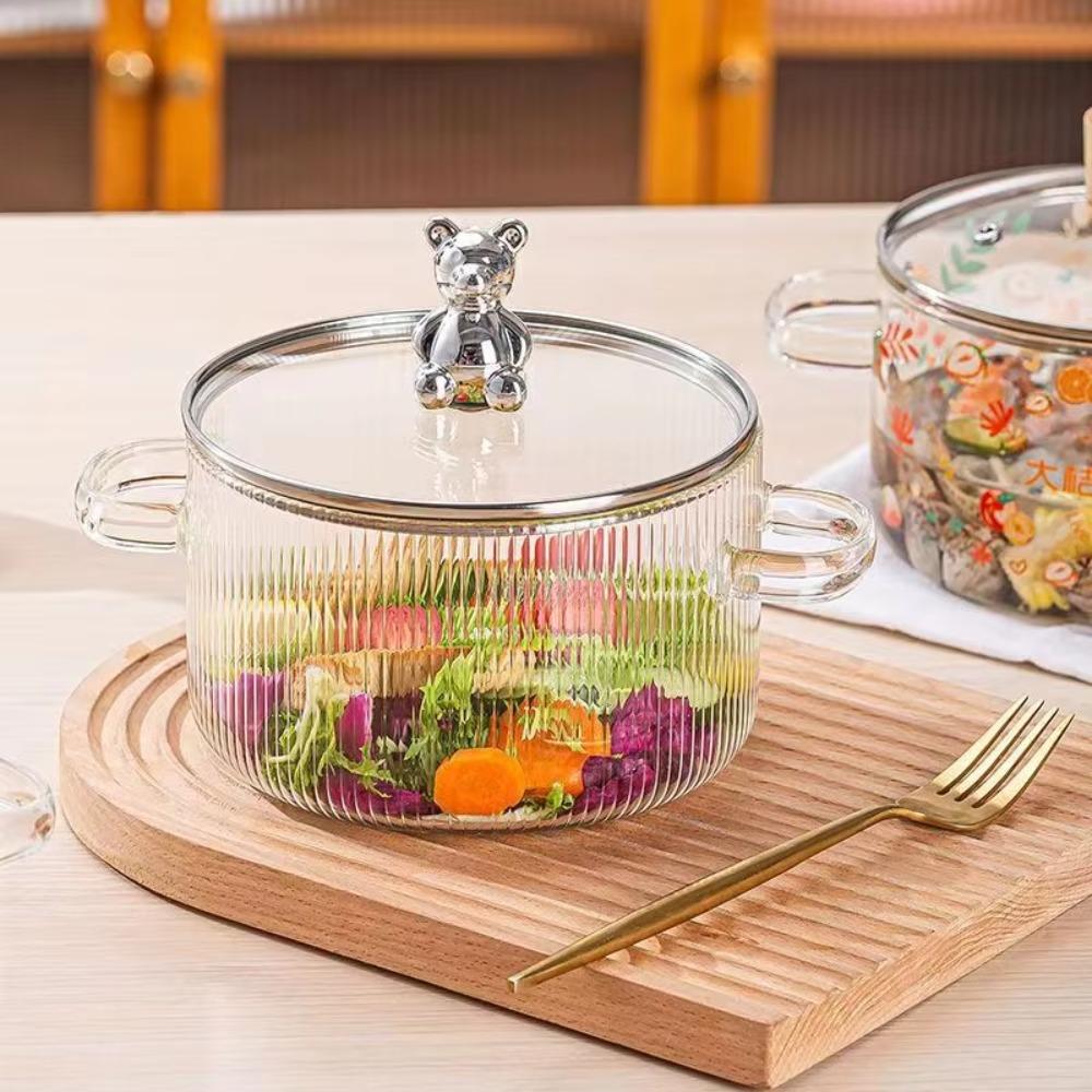 Transparent Bear Glass Saucepan Heat Resistant Ramen Bowl Milk Pan Cooking Pot Porridge