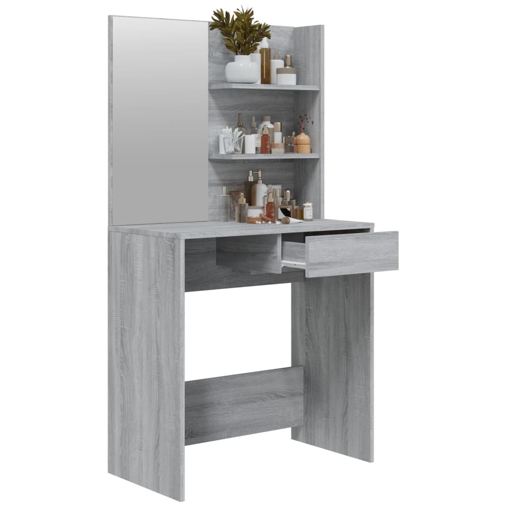 Schminktisch im Schlafzimmer mit Spiegel, Stauraum, 1 Schublade, 3 Ebenen Regale zur Aufbewahrung und Präsentation, 74,5x40x141 cm