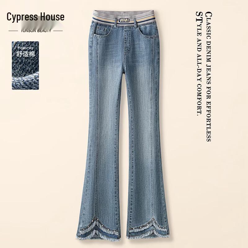 Women s Elastic Waist Slim Fit Washed Bootcut Jeans M