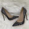 Celebrity Star High Heels 12CM Pointed Thin Heel Single Shoes Shallow Mouth Rivet Women Pumps  New Unique Design Stilettos