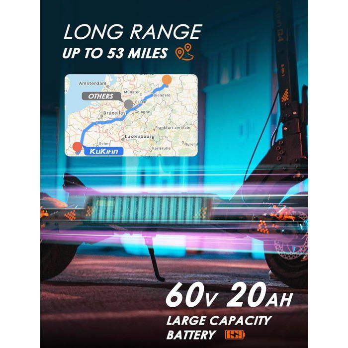 KuKirin G4 - Trottinette Électrique Pliable - Moteur 2000W - Batterie 20Ah 60V - Autonomie 75km - 11'' Pneu - Max 70KM/H - Nior