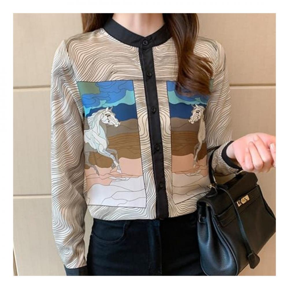 Navava Nb2373 Knots Print Round Neck Long Sleeve Shirt