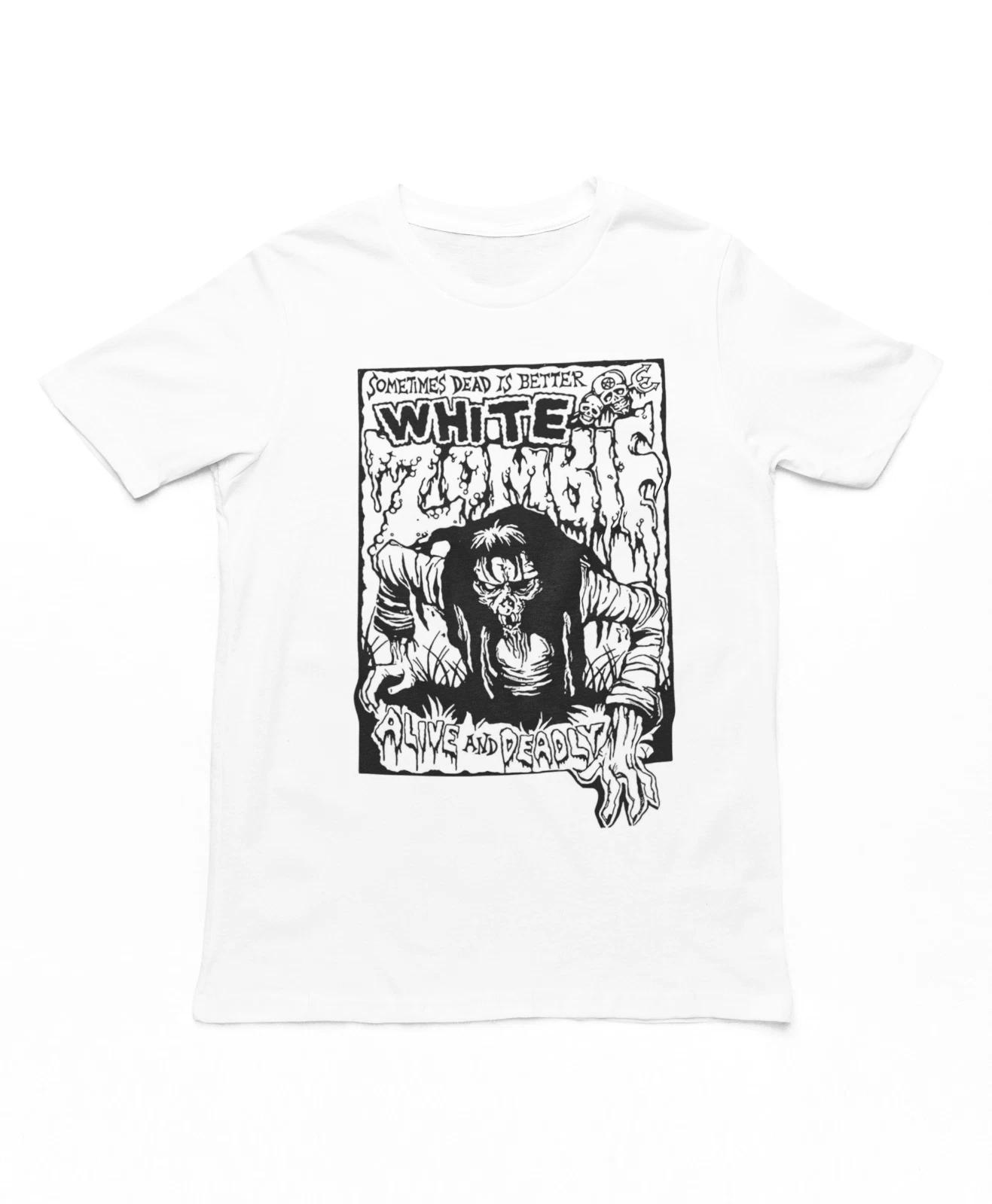 

White Zombie Alive and Deadly Mens T Shirt Rock And Roll Music Classic Tee White 4XL