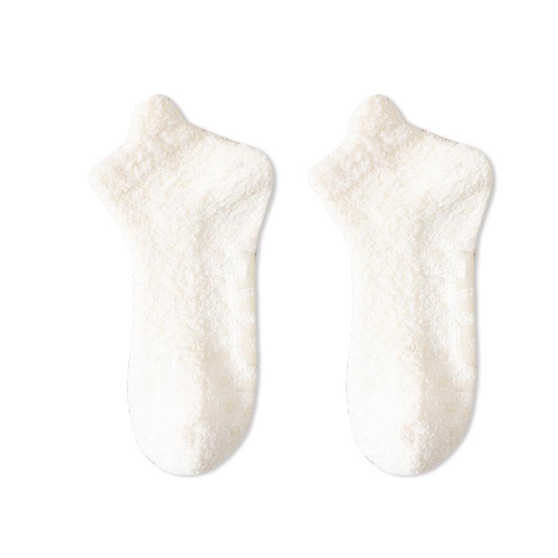 Women's Coral Fleece Non-Slip Short Socks - Autumn & Winter Casual Floor Socks with Dot Soles