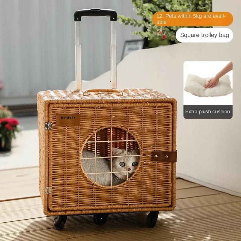 Trolley Cat Bag Going Out Portable Rattan Cat Stroller Breathable Case Going Out Shopping Supplies Pet Stroller Pet Products