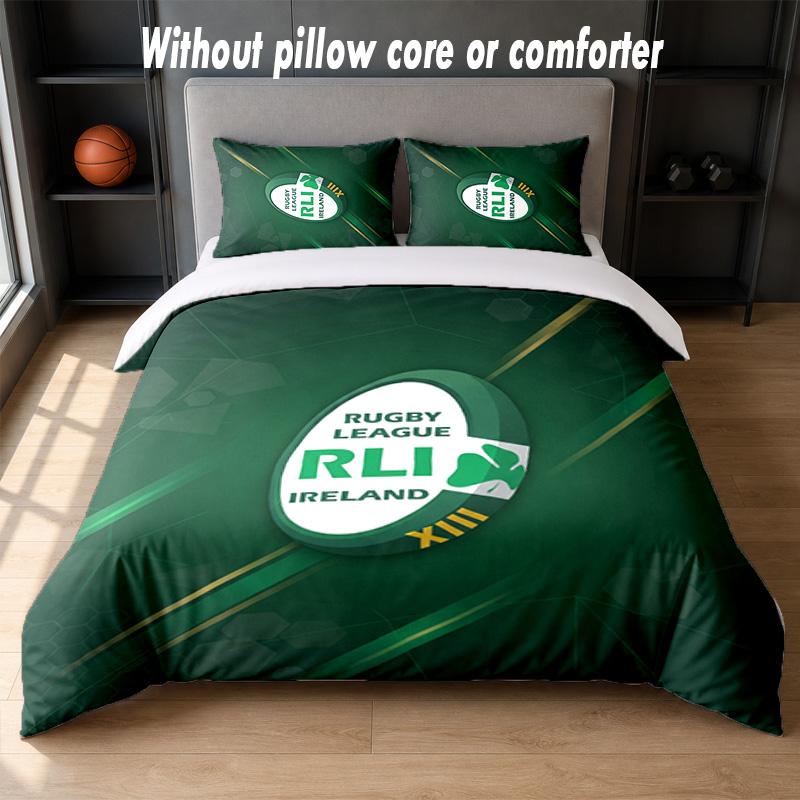 Ireland Rugby Design Bed Bedding Set 1 Duvet Cover + 2 Pillowcases Soft Breathable Household Bed Linens
