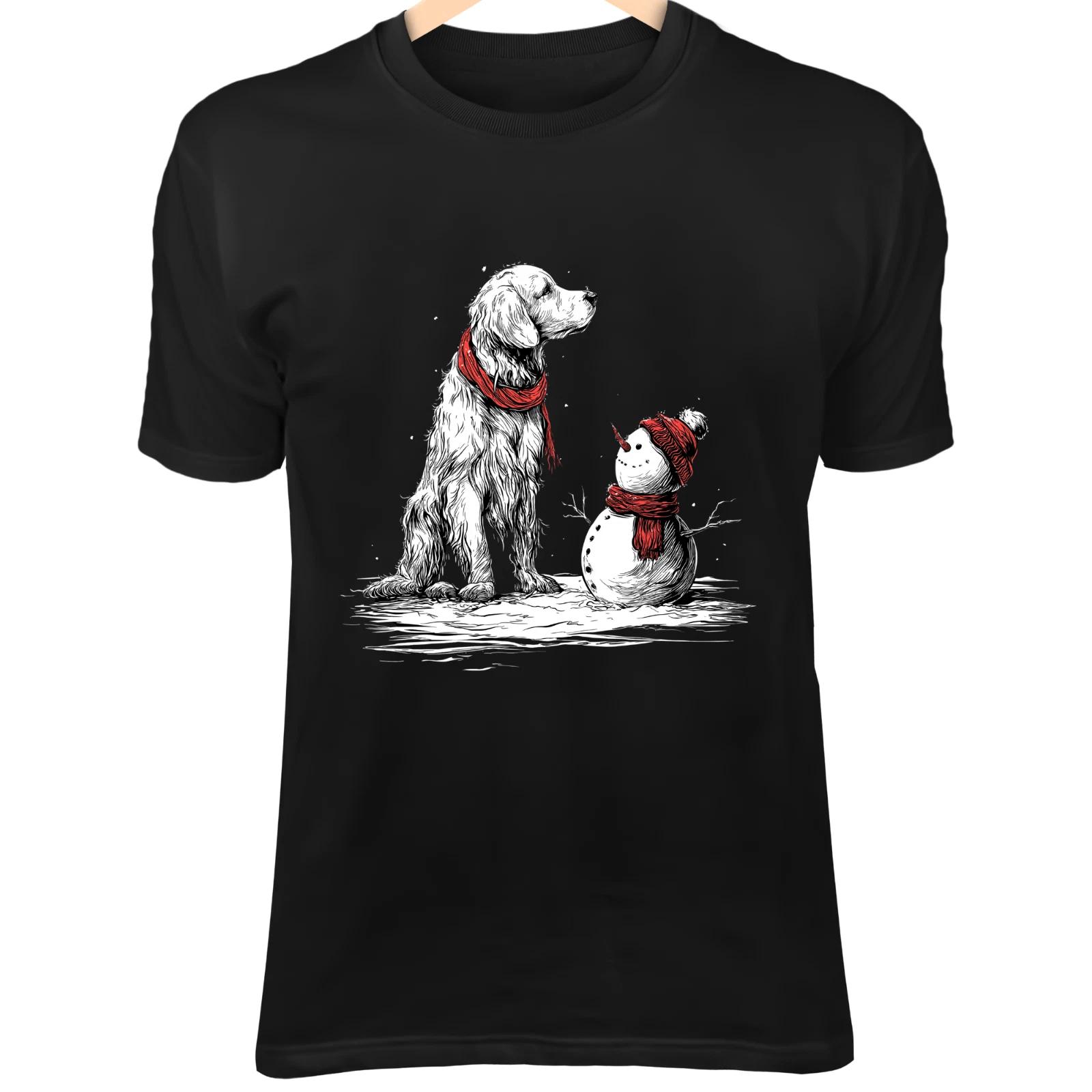 

Christmas Dog Line Art - Cute Minimalist Sitting Beside Snowman with Scarf 2XL