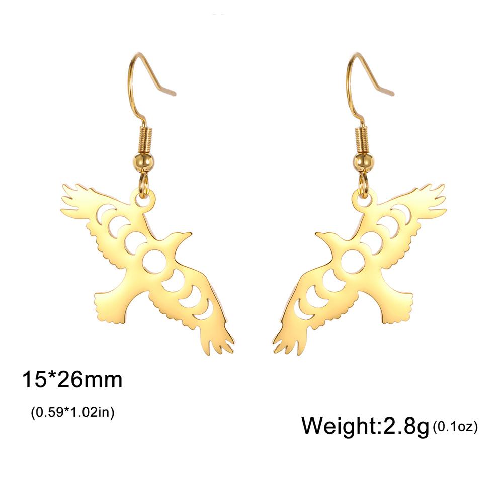 My Shape Eagle Drop Earrings Crescent Lunar Phase Free Bird Animal Dangle Earrings Stainless Steel Fashion Jewelry Wholesale
