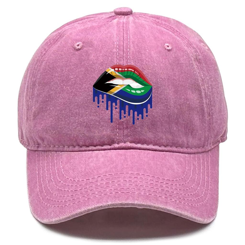 South Africa Flag Lip Print Snapback Sun Hat, Patriotic Flat Cap Hip Hop Leisure Sporting Retro Adjustable Baseball Hat