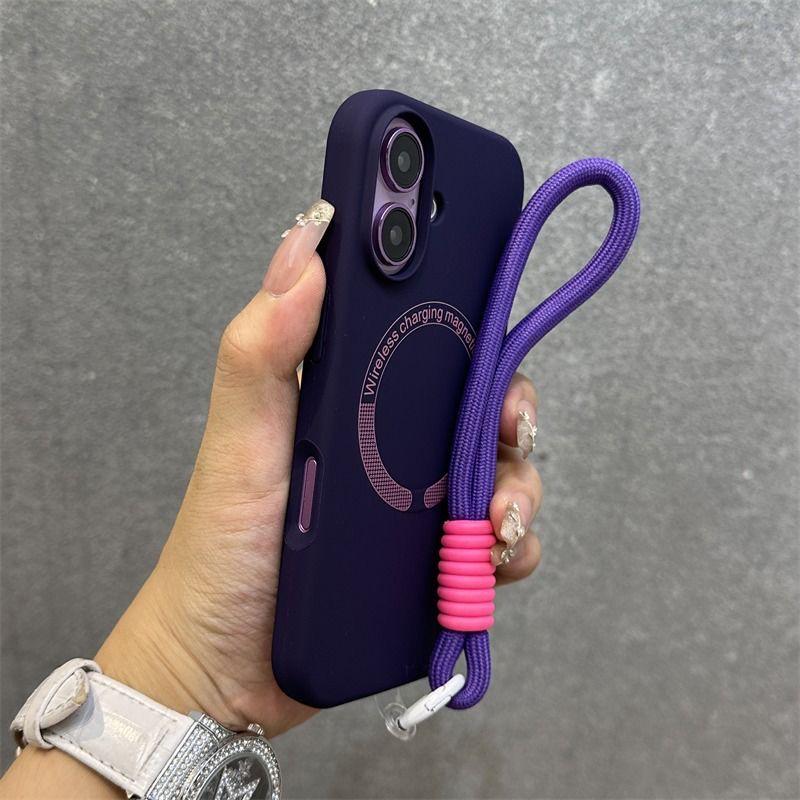 Liquid Silicone Magnetic Phone Case for Apple, Skin-Friendly Frosted, Fits 11/13/14/15/17 Pro Max, Personalized Design with Lanyard.