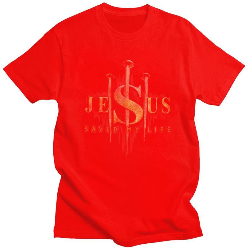 Individuelle Coole Jesus Hat Mein Leben Gerettet T-Shirts Herren 100% Baumwolle T-Shirts Christlicher Religiöser Glaube T-Shirt Kurzarm Mode T-Shirt