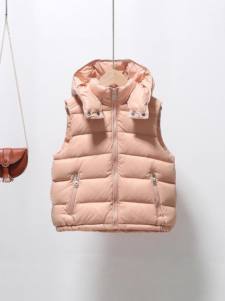 2025 Autumn/Winter Kids' Solid Color Hooded Thick Duck Down Vest