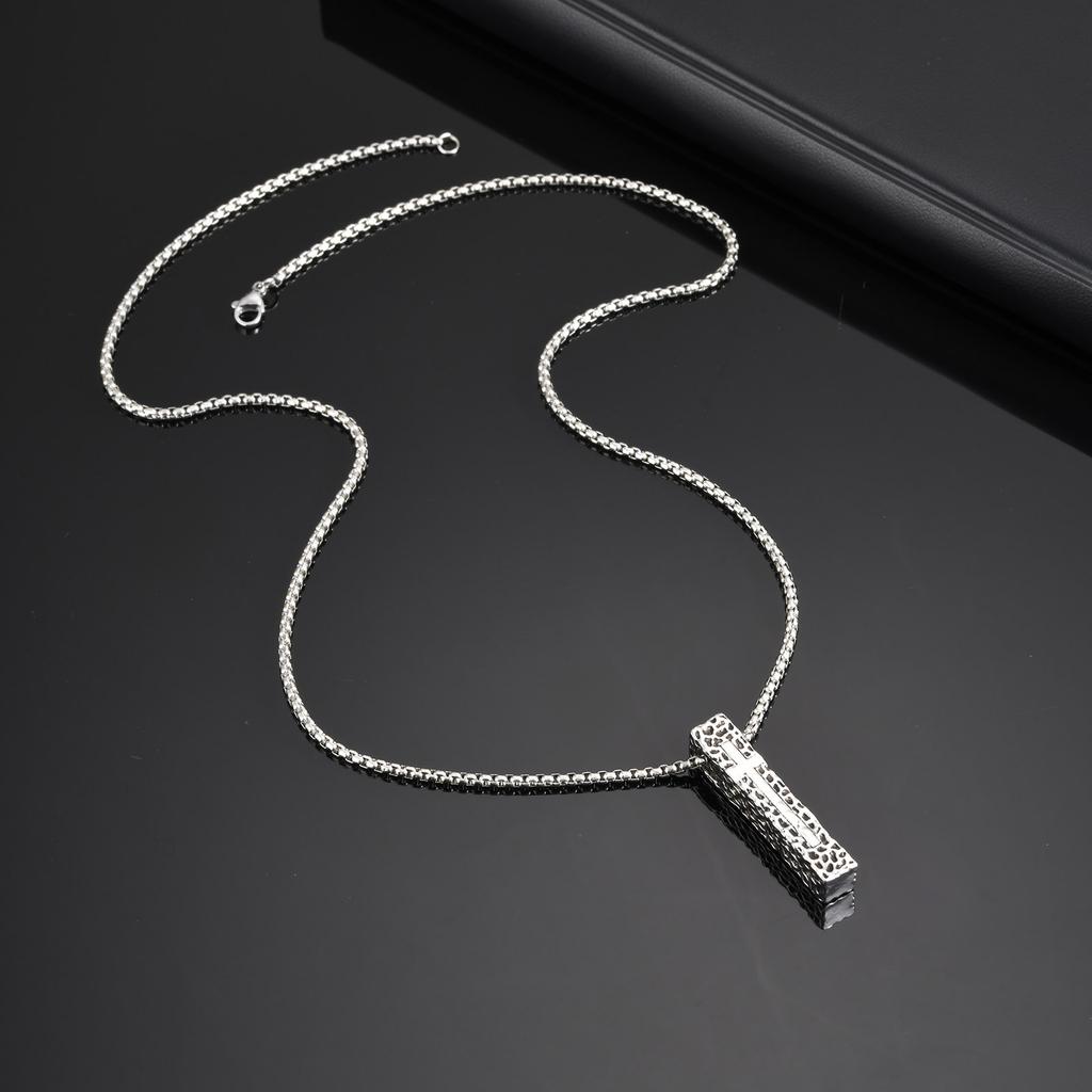 Vnox Pillar Shaped Cross Pendant Necklace, Unisex Rectangle Bar Necklaces, Cool Mens Womens Faith Jewlery Gift