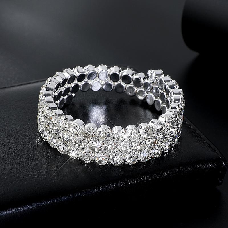 Bridal Bracelet AB Rhinestone Wrapped Full Diamond Open Bracelet Crystal Bracelet Accessories