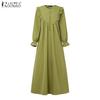 ZANZEA Women Casual Round Neck Solid Color Loose Long Sleeve Dress