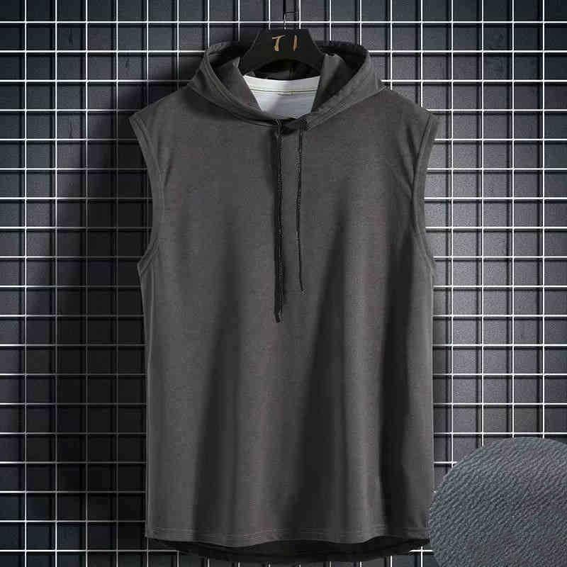 Spring and Summer Sleeveless Vest Top Men's Casual T-shirt Solid Color Hooded Sweater Lace-up T-shirt Hip-hop Men's Sweatshirt