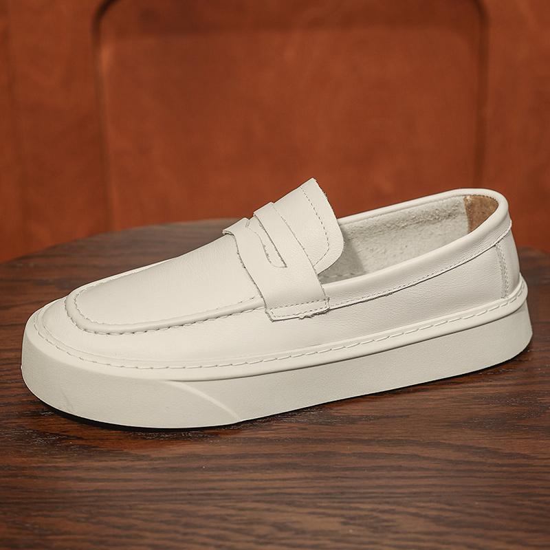 2025 New Men's Casual Shoes Genuine Leather Men Walking Shoes British Style Penny Loafers Mens Slip-on Thick Sole Outdoor Flats