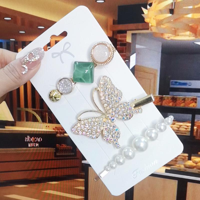 Korea Shiny Crystal Hair Clip Set Fashion Hair Accessories  Trend For Women Girl Pearl Rhinestone Hairpin Side Clip For Hair