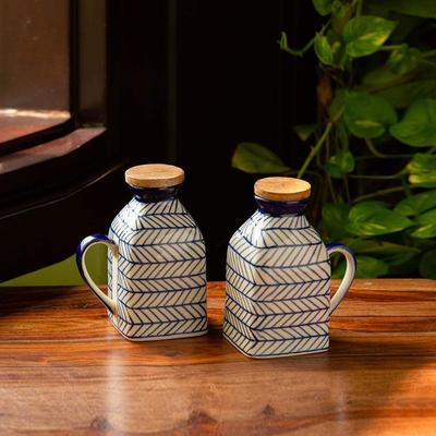 Handpainted Milk & Water Jugs for Dining Table (Non-airtight, Set of 2, 480 ML, Microwave Safe) - Ceramic Jugs for Kitchen Juice Ceramic Jug