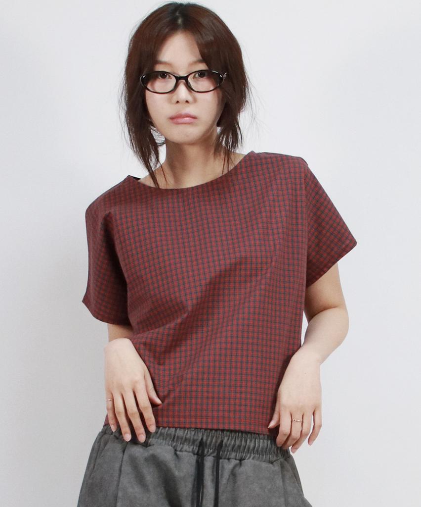 Deumakeu Checkered Mini French Short-Sleeved Shirt Red