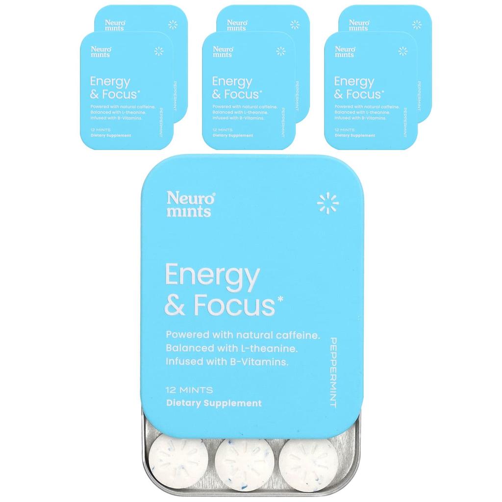 Neuromints, Energie & Soustředění, Máta peprná, 6 balení, 12 kusů v každém