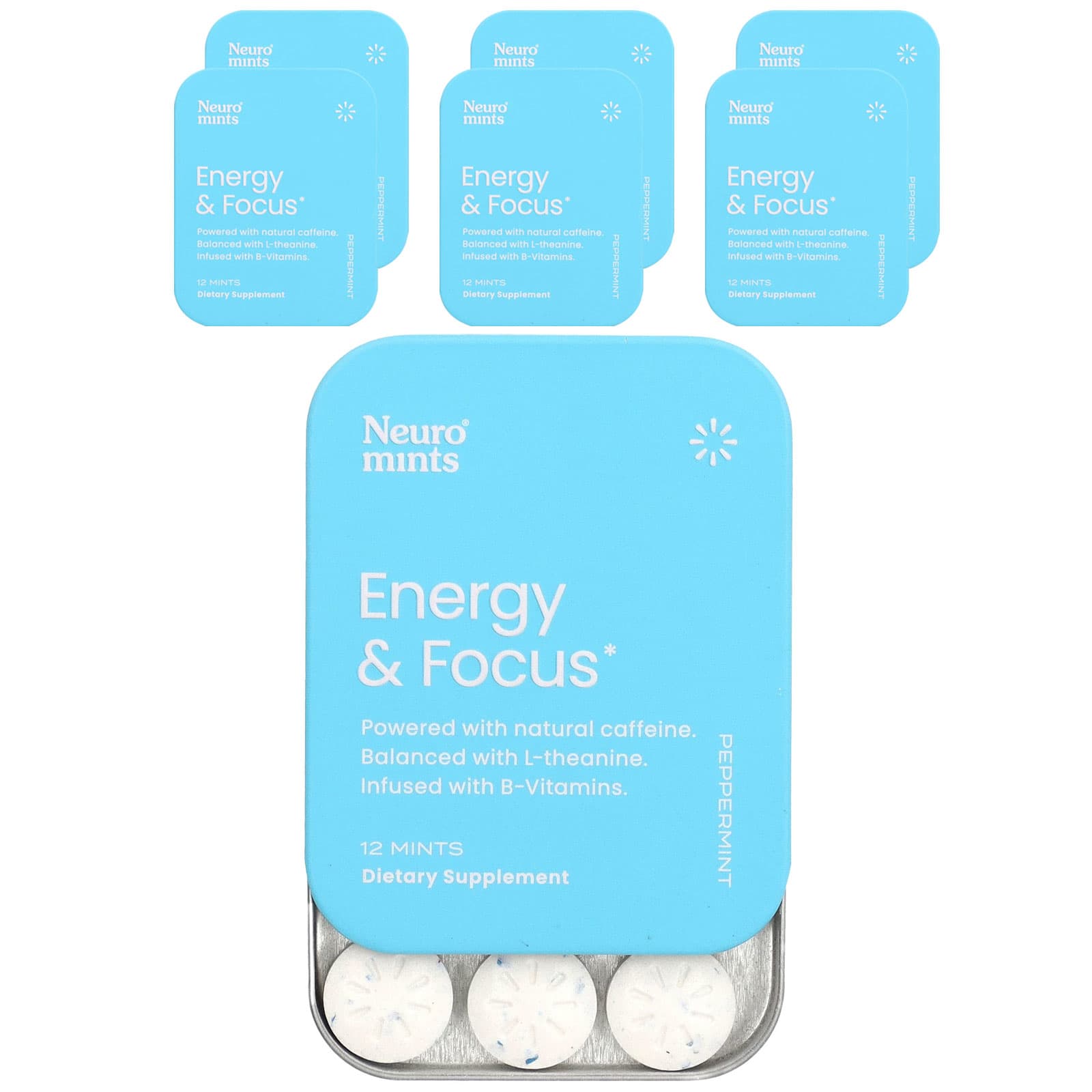

Neuromints, Енергія та Фокус, М ята перцева, 6 упаковок, по 12 штук у кожній