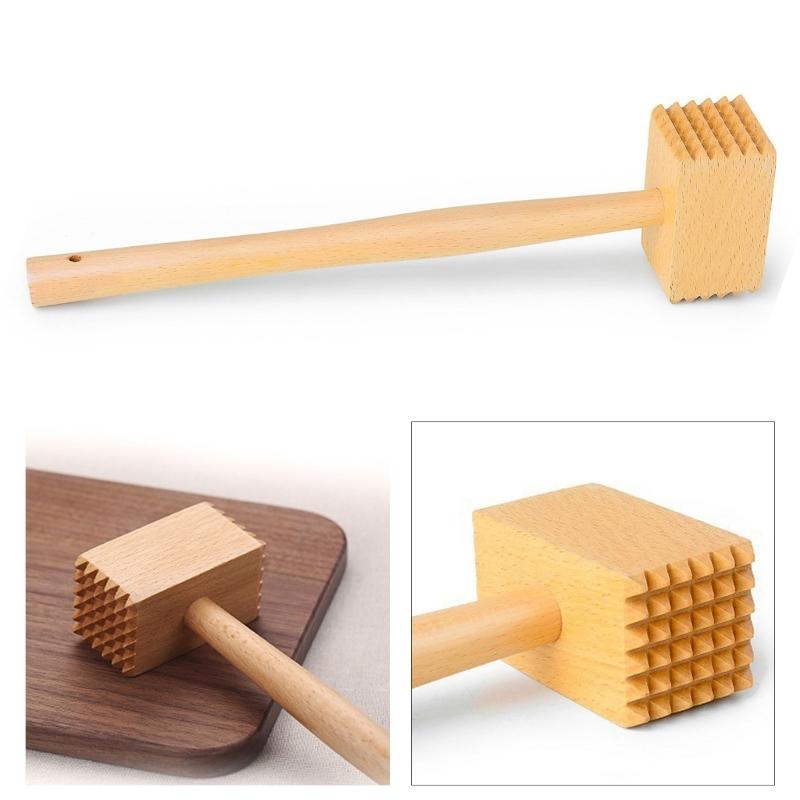 Natural Wood Meat Mallets for Meat Preparation Duals Sided Design for Soft and Firm Meats Cooking Tool